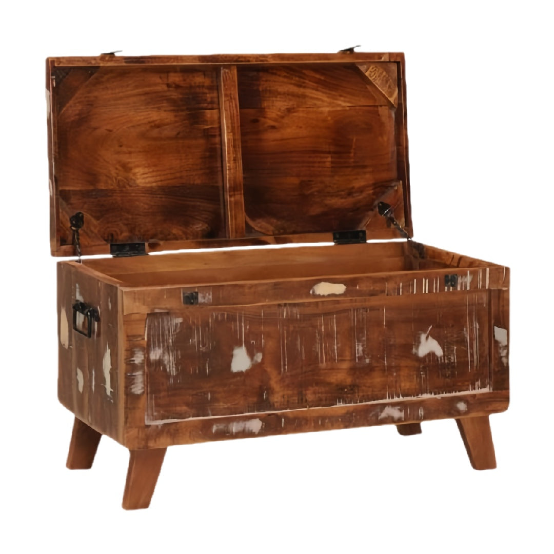 Rustic Wooden Storage Chest with Openable Lid and Side Handles