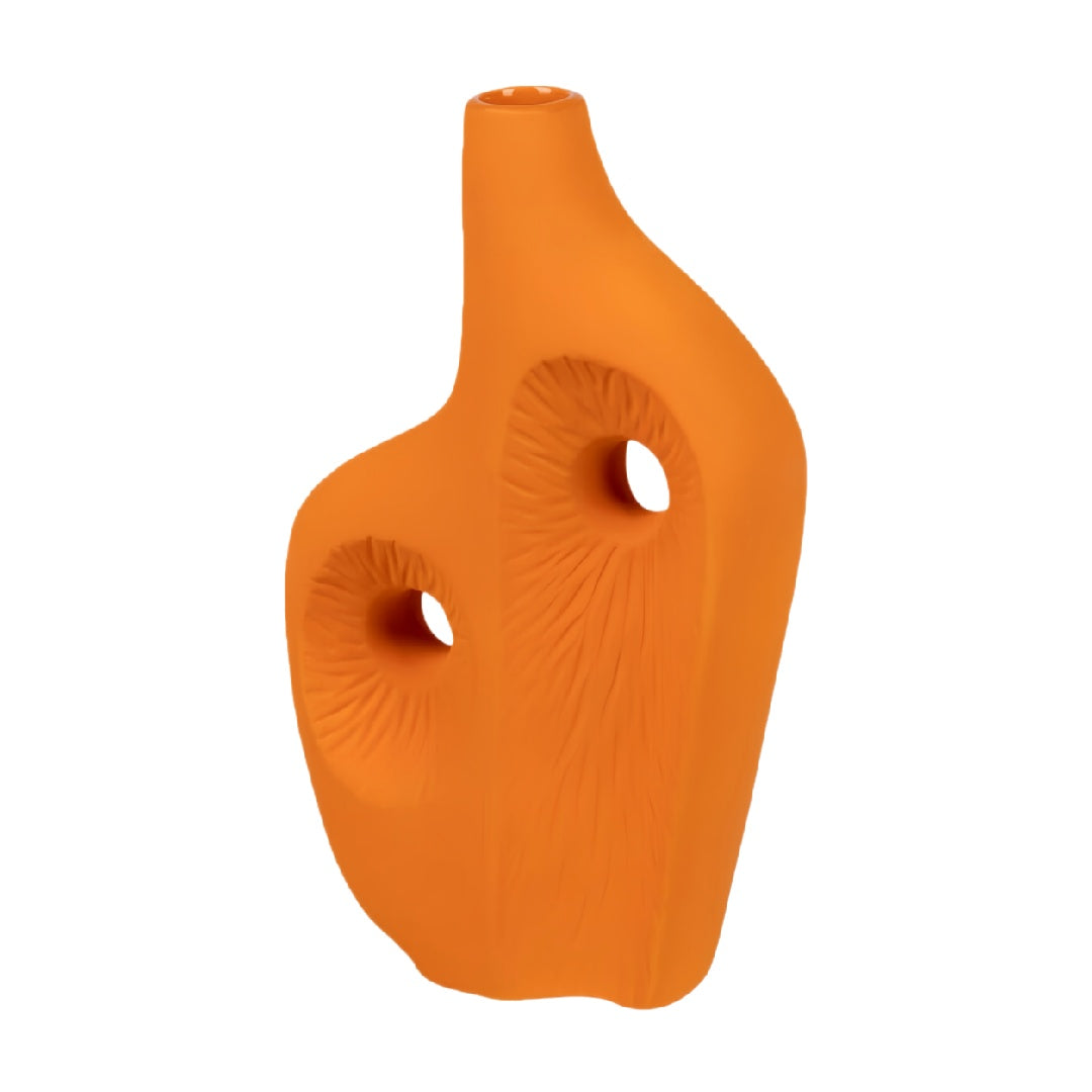 Modern Abstract Matte Orange Ceramic Vase - Hand-Carved Asymmetric Decorative Bud Vase