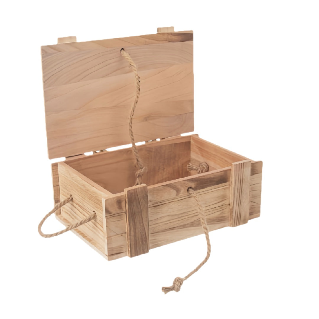 Wooden Storage Box with Hinged Lid and Rope Handles